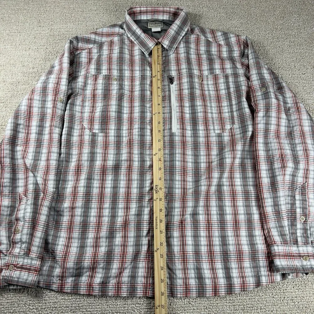 L.L. Bean Stiped Button Down Fisherman Shirt White Gray Red Men’s Size XL - Picture 4 of 7